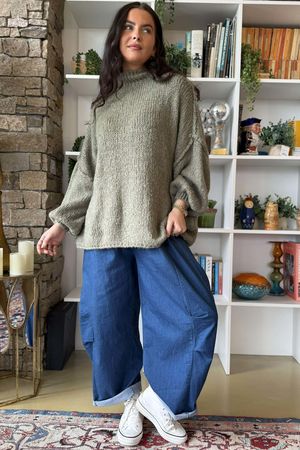 Big Softie Funnel Grunge Knit Soft Khaki - 